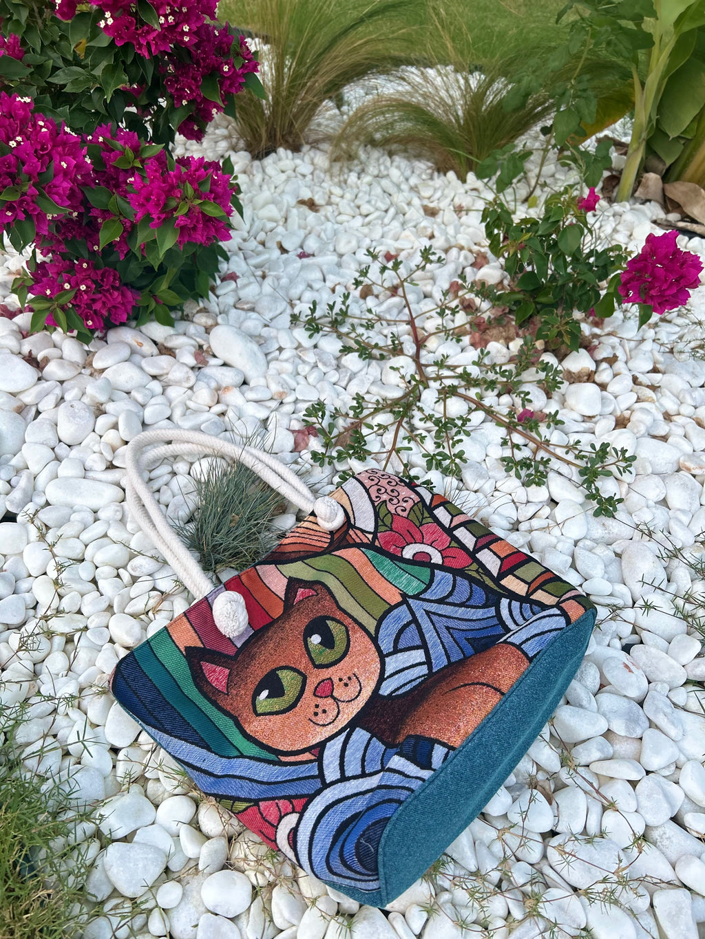 Strand-Tasche Katze Kunterbunt