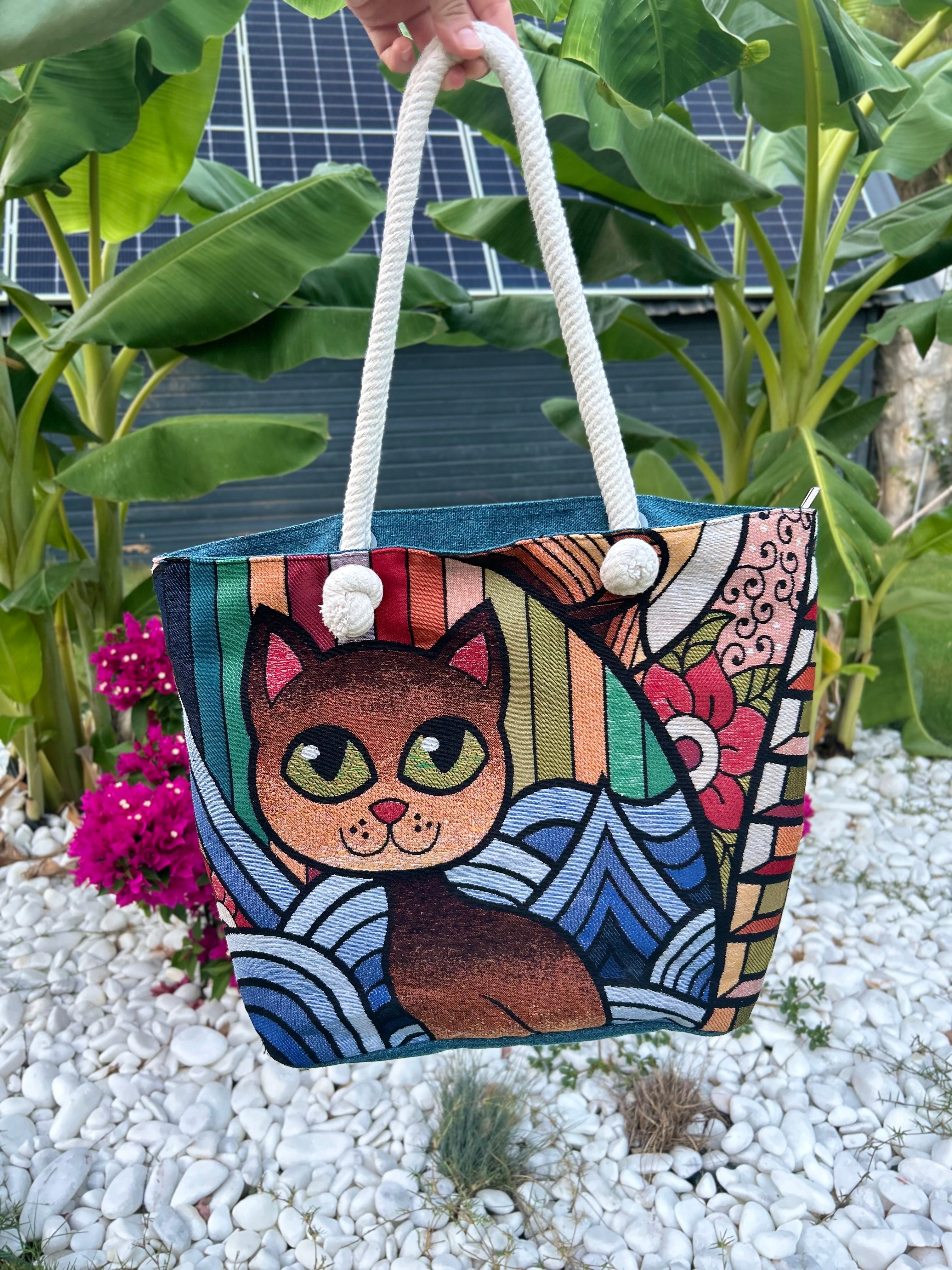 Strand-Tasche Katze Kunterbunt