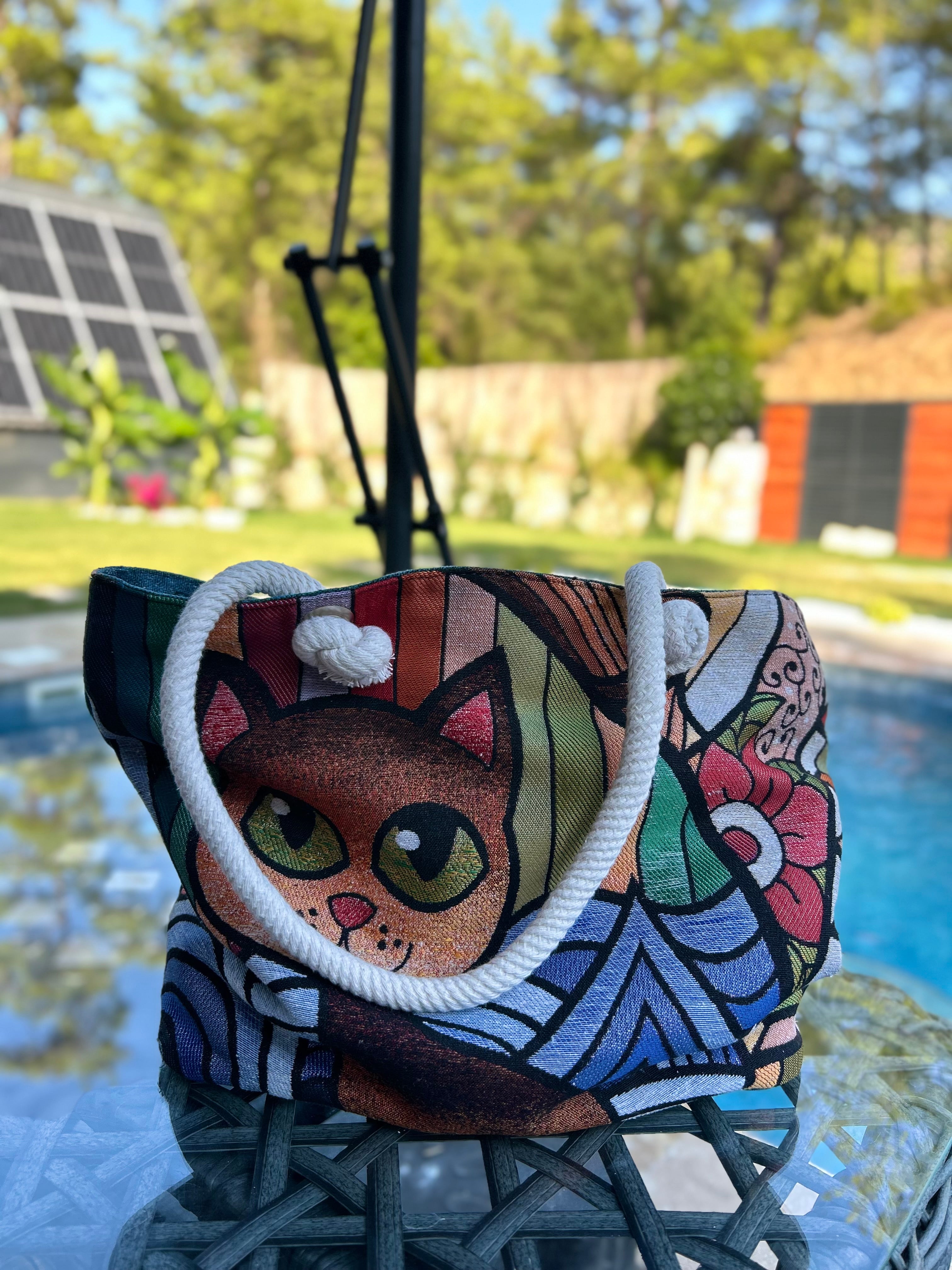 Strand-Tasche Katze Kunterbunt